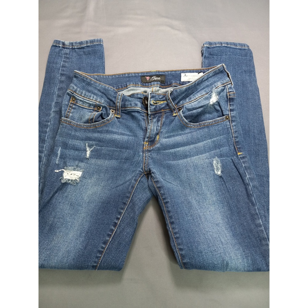 Guess Sarah Fit Medium Rise Skinny Distressed Blue Jeans Womens 26